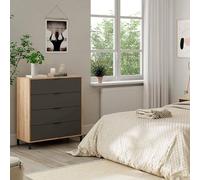 Dmora - Cassettiera Rochester, Settimanale a 4 cassetti, Mobile Comò per camera da letto, Comò moderno, 76x40h94 cm, Rovere nodi e Antracite