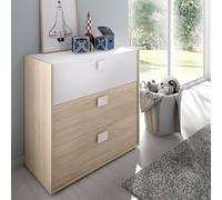Dmora - Cassettiera Sella, Settimanale per camera da letto, Comò con 3 cassetti, 80x43h81 cm, Rovere e Bianco
