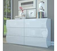 Dmora - Cassettiera Tyler, Settimanale 6 cassetti, Comò per camera da letto, 100% Made in Italy, Bianco lucido, cm 155x40h82