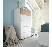 Dmora - Cassettiera Wynne, Settimanale a 5 cassetti, Mobile Comò per camera da letto, Comò moderno, 61x40h109 cm, Bianco e Rovere