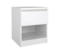 Dmora Comodino a un cassetto, colore bianco lucido, cm 40 x 49 x 40