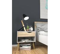 Dmora Comodino a un cassetto e un vano contenitore, colore bianco e rovere, Misure 50 x 49 x 39 cm