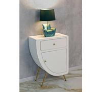 Comodino Bonorva, Comò Basso, Tavolino da Notte, Mensola da Letto, Bianco e Oro, 60x32 h79 cm