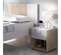 Dmora Comodino Catinaccio, Tavolino da Notte, Comò Basso a 1 cassetto, 40x33h42 cm, Bianco e Rovere