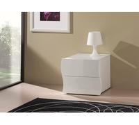 Dmora Comodino ondulato moderno a 2 cassetti, Made in Italy, Tavolino da notte, Mobiletto per camera da letto, cm 50x40h41, colore Bianco lucido