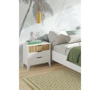 Dmora - Comodino Naches, Comò basso, Tavolino da notte, Mensola da letto, 44x33 h50 cm, Bianco e Rovere