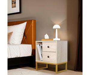Dmora - Comodino Predazzo, Comò basso, Tavolino da notte, Mensola da letto, 45x30 h50 cm, Beige e Oro