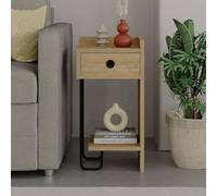 Dmora - Comodino Rasalas, Comò Basso, Tavolino da Notte, Mensola da Letto, 32x30 h61 cm, Quercia