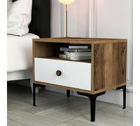 Dmora - Comodino Seraph, Comò Basso, Tavolino da Notte, Mensola da Letto, 56x40h51 cm, Noce e Bianco