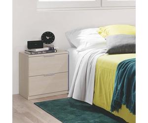 Dmora - Comodino Syracuse, Comodino moderno a 2 cassetti, Tavolino da notte, Comò basso per camera da letto, 38x34h45 cm, Rovere