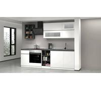 Dmora Completa Ronald, Pratica e salvaspazio, Parete da Cucina con 5 Ante e 1 cassetto, 100% Made in Italy, 255x60h85 cm, Bianco Lucido e Ardesia