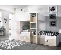 Dmora Bambini Cevedale, Cameretta Completa con Armadio e cassetti, Composizione Letto a Castello con Due lettini Singoli, 271x111h150 cm, Bianco e Rovere