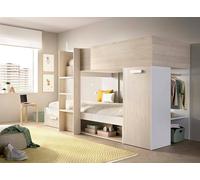 Dmora - Composizione camera da letto Focalone, Stanza da letto completa, Cameretta per bambini, Set per arredo a ponte, 246x112 h150 cm, Bianco e Rovere
