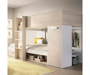 Dmora - Composizione camera da letto Focalone, Stanza da letto completa, Cameretta per bambini, Set per arredo a ponte, 246x112 h150 cm, Bianco e Rovere