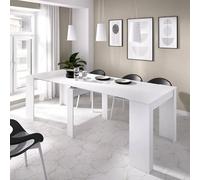 Dmora - Consolle allungabile Cognolo, Tavolo da pranzo multiuso, Consolle estensibile multiposizione con porta allunghe incluso, 54/239x90h77 cm, Bianco lucido