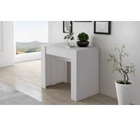Dmora - Consolle allungabile Maclodio, trasformabile in tavolo da pranzo, salvaspazio ed estensibile fino a 237 cm, 90-237x76,6x90 cm, Bianco