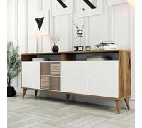 Dmora - Consolle Virgo, Tavolo multiuso, Mobiletto d'appoggio, Scrivania da corridoio, 180x35h79 cm, Noce e Bianco