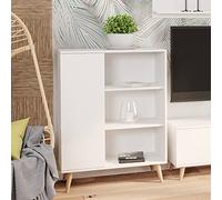 Dmora Credenza a 1 Anta e 2 Ripiani, Buffet con Piedini, Madia da Soggiorno in Stile Scandi, Libreria con scaffali, cm 40x90h116, Colore Bianco