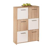 Dmora Credenza A Sei Antine, Colore Bianco E Rovere, 77 X 115 X 30