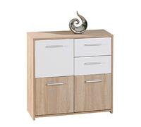 Dmora Credenza a Tre Ante e Due cassetti, Colore Bianco e Rovere, cm 77 x 77 x 30