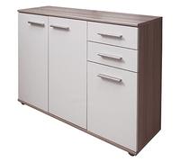 Dmora Credenza A Tre Ante E Tre Cassetti, Cm 103 X 35 X 70, Colore Rovere E Bianco
