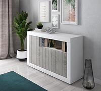 Dmora Credenza a Tre vano Aperto, cm 137 x 86 x 42, Colore Bianco e Cemento, Legno ingegnerizzato, 3 Ante