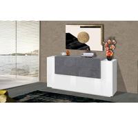 Dmora - Credenza Alberto, Madia da cucina a 2 ante e 4 cassetti, Buffet da soggiorno, Madia da cucina, 100% Made in Italy, cm 160x45h86, Bianco lucido e Ardesia