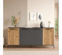 Dmora - Credenza Alfrick, Buffet da Soggiorno, Madia da Salotto, Dispensa da Cucina, 160x40 h72 cm, Quercia e Antracite