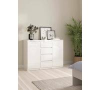 Dmora Credenza con ante e cassetti, colore bianco lucido, cm 120 x 90 x 50