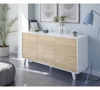 Dmora Credenza Arvada, Buffet da Cucina, Armadio di Design da Soggiorno, Madia Moderna a 3 Ante e Ripiani, 154x40h75 cm, Bianco e Rovere, Pannello melaminico 15mm