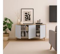 Dmora - Credenza Arvada, Buffet da cucina, Armadio di design da soggiorno, Madia moderna a 3 ante e ripiani, 154x40h75 cm, Rovere e Bianco