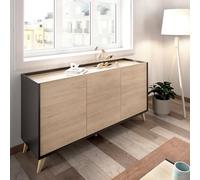 Dmora - Credenza Avez, Buffet da soggiorno, Madia moderna da salotto a 3 ante, 155x43h75 cm, Rovere e Antracite