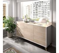 Dmora - Credenza Avez, Buffet da soggiorno, Madia moderna da salotto a 3 ante, 155x43h75 cm, Rovere e Bianco