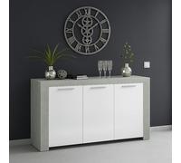 Dmora - Credenza Bellevue, Buffet da soggiorno, Mobile porta TV, Madia per salotto, Armadio moderno a 3 ante, 144x42h80 cm, Cemento e Bianco