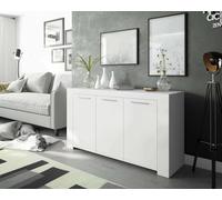 DMORA - Credenza Bellevue, Madia moderna a 3 ante, Buffet da soggiorno, Mobile porta TV, Madia per salotto, 144x42h80 cm, Bianco