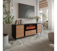 Dmora Credenza Briano 40x190.5x68.9h cm Nero Noce 2 Ripiani 5 Vani, Madia Apertura Battente