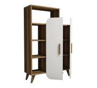Dmora - Credenza Capella, Buffet da soggiorno, Madia da salotto, Dispensa da cucina, 90x32h132 cm, Noce e Bianco
