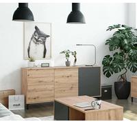 Dmora Credenza Concord, Buffet da Soggiorno, Mobile Porta TV, Armadio per Salotto, Madia Moderna a 2 Ante e 3 cassetti, 154x41h74 cm, Nodi 15mm, Pannello melaminico 22mm, Rovere e Antracite