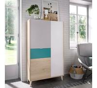 Dmora Credenza Duan, Buffet dispensa da Soggiorno, Madia Moderna da Salotto a 3 Ante, 81x43h137 cm, Bianco e Rovere
