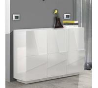Dmora Mobile da ingresso a 3 ante e ripiani interni, Made in Italy, Entratina moderna, Credenza per atrio, cm 121x38h86, colore Bianco lucido
