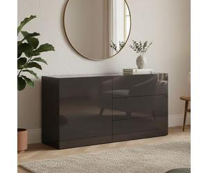 Dmora - Credenza Enrico, Madia da cucina a 1 anta e 3 cassetti, Buffet da soggiorno, Madia da cucina, 100% Made in Italy, cm 110x40h35, Antracite lucido