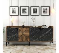 Dmora - Credenza Erythros, Buffet da Soggiorno, Madia da Salotto, Dispensa da Cucina, 180x35 h79 cm, Noce e Nero