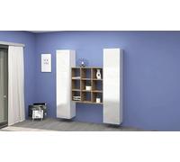 Dmora Credenza Fausto, Set 2 Ante e Ripiani, Buffet da Soggiorno, Madia da Cucina, 100% Made in Italy, cm 170x30h180, Bianco Lucido e Acero