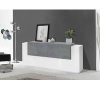 Dmora - Credenza Gennaro, Madia da cucina a 7 ante, Buffet da soggiorno, Madia da cucina, 100% Made in Italy, cm 200x45h86, Bianco lucido e Ardesia