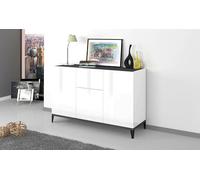 Dmora - Credenza Giorgio, Madia da cucina a 3 ante e 1 cassetto, Buffet da soggiorno, Madia da cucina, 100% Made in Italy, cm 120x40h82, Bianco lucido e Ardesia