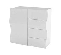Dmora Credenza moderna, Madia di design, a 1 anta e 4 cassetti, Made in Italy, Mobile Porta TV, Buffet da soggiorno, cm 90x40h81, colore Bianco lucido