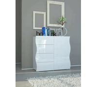 Dmora Credenza moderna, Madia di design, a 1 anta e 4 cassetti, Made in Italy, Mobile Porta TV, Buffet da soggiorno, cm 90x40h81, colore Bianco lucido