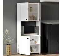 Dmora Credenza Gloas 60x31x140h cm Bianco 2 Ripiani 4 Ante, Madia 5 Vani