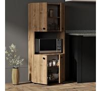 Dmora Credenza Gloas 60x31x140h cm Marrone Noce 2 Ripiani 4 Ante, Madia 5 Vani