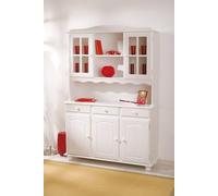 Dmora - Credenza in con tre ante e cassetti con vetrinetta superiore, colore bianco, cm 130 x 198 x 32